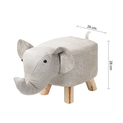 SOGA 2X Beige Children Bench Elephant Character Round Ottoman Stool Soft Small Comfy Seat Home Decor