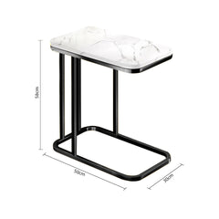 SOGA 2X 30x50x58cm White Ceramic Sofa Side Square Mini Table w/ Black Metal Legs