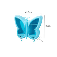 SOGA Blue Butterfly Shape Wall-Mounted Makeup Organiser Dustproof Waterproof Bathroom Storage Box Home Decor