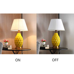 SOGA 2X Textured Ceramic Oval Table Lamp with Gold Metal Base Yellow