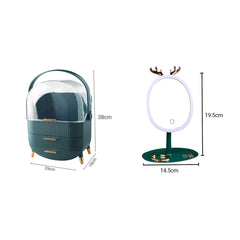 SOGA Green Cosmetic Jewelry Storage Organiser with Antler LED Light Mirror Tabletop Vanity Set