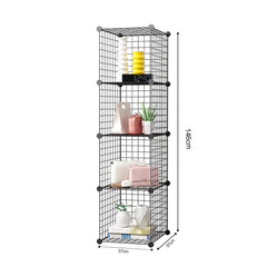 SOGA Black Portable 4 Tier Cube Storage Organiser Foldable DIY Modular Grid Space Saving Shelf