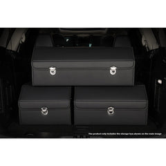 SOGA 2X Leather Car Boot Collapsible Foldable Trunk Cargo Organizer Portable Storage Box With Lock Black Small