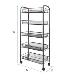 SOGA 5 Tier Steel Black Bee Mesh Kitchen Cart Multi-Functional Shelves Storage Organizer with Wheels