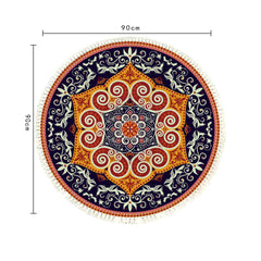 SOGA 90cm Round Mandala Ethnic Style Round Carpet Anti-slip Doormat Home Decor