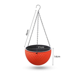 SOGA 2X Red Medium Hanging Resin Flower Pot Self Watering Basket Planter  Outdoor Garden Decor