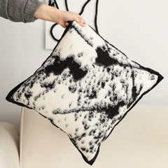 SOGA 45cm Light Vintage Leopard Print Black & White Ink Splatter Wide-Edge SquareThrow Pillow