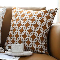 SOGA 50cm Brown Checkered Chain Jacquard Square Pillow Decorative Cushion for Home Deco