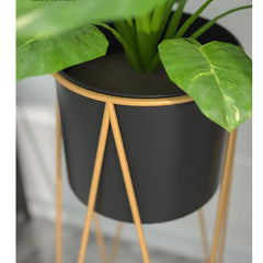 SOGA 70cm Gold Metal Plant Stand with Black Flower Pot Holder Corner Shelving Rack Indoor Display