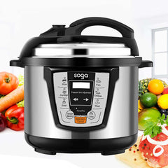 SOGA 2X Electric Stainless Steel Pressure Cooker 6L 1600W Multicooker 16