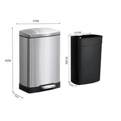 SOGA 4X Foot Pedal Stainless Steel Rubbish Recycling Garbage Waste Trash Bin Rectangular Shape 12L Silver