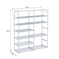 SOGA 2X 12-Shelf Tier Shoe Storage Shelf Space-Saving Caddy Rack Organiser with Side Hooks White