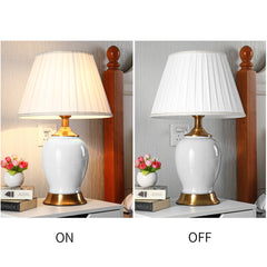 SOGA Ceramic Oval Table Lamp with Gold Metal Base Desk Lamp White