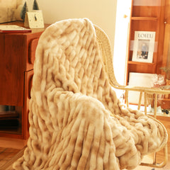 SOGA 2X 150x200cm Throw Blanket Camel Brown Double Layer Rabbit Fur Cozy Comfort with Stylish Decor