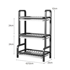 SOGA 3 Tier 62cm Steel Black Kitchen Countertop Drying Rack Dish Plate Cutlery Cutting Board Holder Dish Drainer Kitchen Organiser