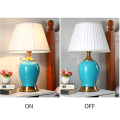 SOGA 2X Ceramic Oval Table Lamp with Gold Metal Base Desk Lamp Blue