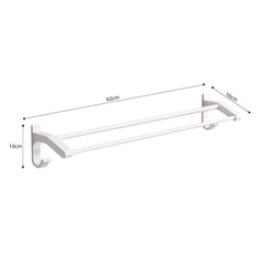 SOGA 2X 62cm White Wall-Mounted Double Pole Towel Holder Bathroom Organiser Rail Hanger with Hooks