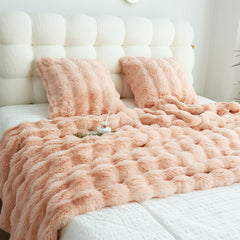 SOGA 160X200cm Throw Blanket Pink Double Layer Rabbit Fur Cozy Comfort with Stylish Decor