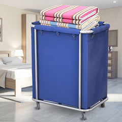 SOGA Stainless Steel Commercial Square Soiled Linen Laundry Trolley Cart with Wheels Blue