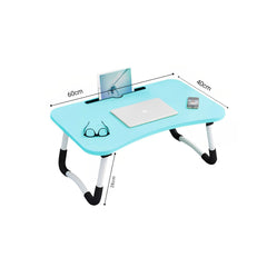 SOGA Blue Portable Bed Table Adjustable Foldable Bed Sofa Study Table Laptop Mini Desk with Notebook Stand Card Slot Holder Home Decor