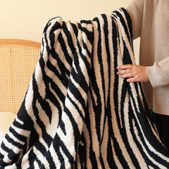 SOGA 2X 130x170cm Throw Blanket Black and White Soft Zebra Print Half Fleece Casual Stylish Cozy