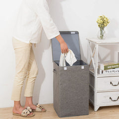 SOGA Grey Medium Collapsible Laundry Hamper Storage Box Foldable Canvas Basket Home Organiser Decor