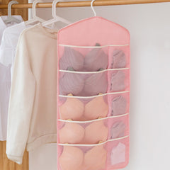 SOGA 2X Pink Double Sided Hanging Storage Bag Underwear Bra Socks Mesh Pocket Hanger Home Organiser