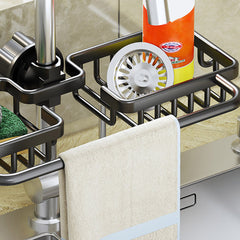 SOGA 2X Black Kitchen Sink Organiser Faucet Soap Sponge Caddy Rack Drainer with Towel Bar Holder