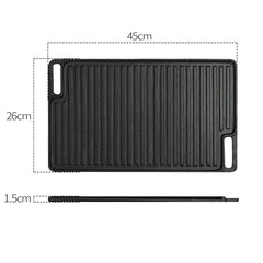 SOGA 2X 45cm Rectangular Cast Iron Portable Fry BBQ Grill Plate Cooking Pan Tray with Handle