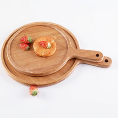 SOGA 2X 9 inch Blonde Round Premium Wooden Serving Tray Board Paddle with Handle Home Decor