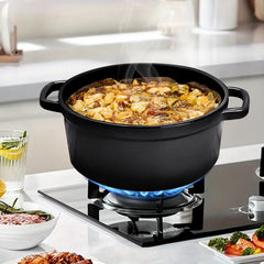 SOGA 2X Cast Iron 24cm Stewpot Casserole Stew Cooking Pot With Lid Black