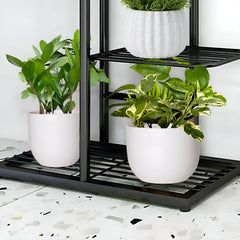 SOGA 4 Tier 5 Pots Black Metal Plant Stand Flowerpot Display Shelf Rack Indoor Home Office Decor