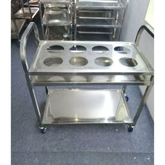 SOGA 2X 2 Tier Stainless Steel 8 Compartment Kitchen Seasoning Car Service Trolley Condiment Holder Cart Spice Bowl