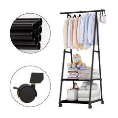 SOGA 2X 2-in-1 Organiser Clothes Shoe Rack Space-Saving Triangular Storage with Wheels Black