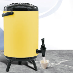 SOGA 2X 14L Stainless Steel Insulated Milk Tea Barrel Hot and Cold Beverage Dispenser Container with Faucet Yellow