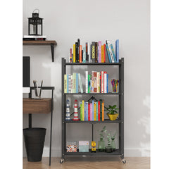 SOGA 2X 4 Tier Steel Black Foldable Display Stand Multi-Functional Shelves Storage Organizer with Wheels