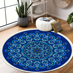 SOGA 2X 90cm Blue Mandala Round Carpet for Living Room Bedroom Anti-slip Doormat, Home Decor