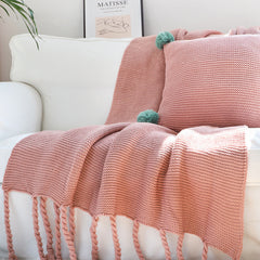 SOGA Pink Tassel Fringe Knitting Blanket Warm Cozy Woven Cover Couch Bed Sofa Home Decor