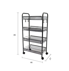 SOGA 4 Tier Steel Black Bee Mesh Kitchen Cart Multi-Functional Shelves Storage Organizer with Wheels