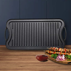 SOGA 2X 50.8cm Cast Iron Ridged Griddle Hot Plate Grill Pan BBQ Stovetop