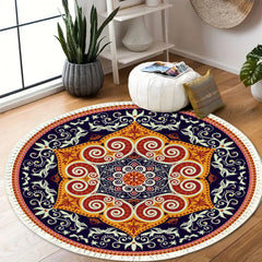 SOGA 90cm Round Mandala Ethnic Style Round Carpet Anti-slip Doormat Home Decor