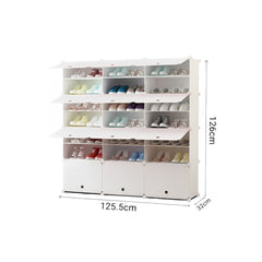 SOGA 7 Tier 3 Column White Shoe Rack Organizer Sneaker Footwear Storage Stackable Stand Cabinet Portable Wardrobe with Cover