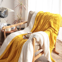 SOGA 2X 200x230cm Throw Blanket Yellow and White Chenille Fleece Knitted Fabric on One Side Soft Suede