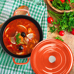 SOGA 2X Cast Iron 24cm Enamel Porcelain Stewpot Casserole Stew Cooking Pot With Lid Orange