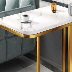 SOGA 30x50cm White Ceramic Sofa Side Square Mini Table w/ Gold Metal Legs