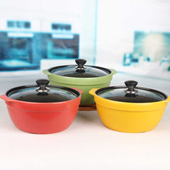 3.5L Ceramic Casserole Stew Cooking Pot with Glass Lid Yellow