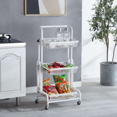 SOGA 3 Tier Steel White Adjustable Kitchen Cart Multi-Functional Shelves Storage Organizer with Wheels