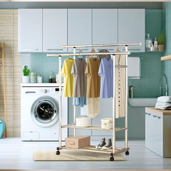 SOGA 2X 120cm Stainless Steel Floor-Standing Clothes Rack - Durable and Space-Saving Laundry Organizer