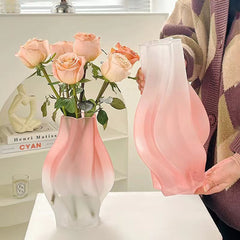 SOGA 25cm Pink Glass Vase Art Blown Hand Flower Tall Vintage Art Vases