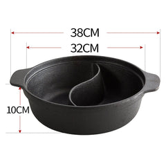 SOGA 32CM Round Cast Iron Shabu Shabu Hotpot Beef Chicken Stew Wok Two-Flavor Division